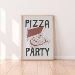 Pizza Party Print - Retro Kitchen Print, Food Art, Decor, Italy Art Fun Restaurant - thumbnail 1