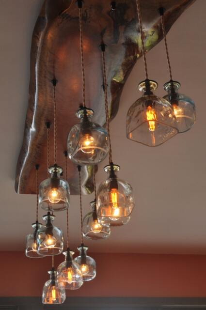 The Big Sur - Live Edge Chandelier Recycled Glass Bottle Ceiling Fixture Hanging Pendant Light Farmhouse Decor Beach House Light - image 1