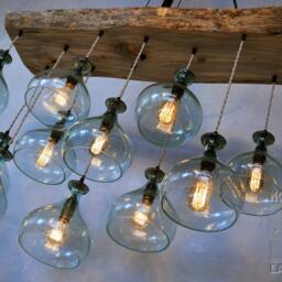 The Big Sur - Live Edge Chandelier Recycled Glass Bottle Ceiling Fixture Hanging Pendant Light Farmhouse Decor Beach House Light - thumbnail 2