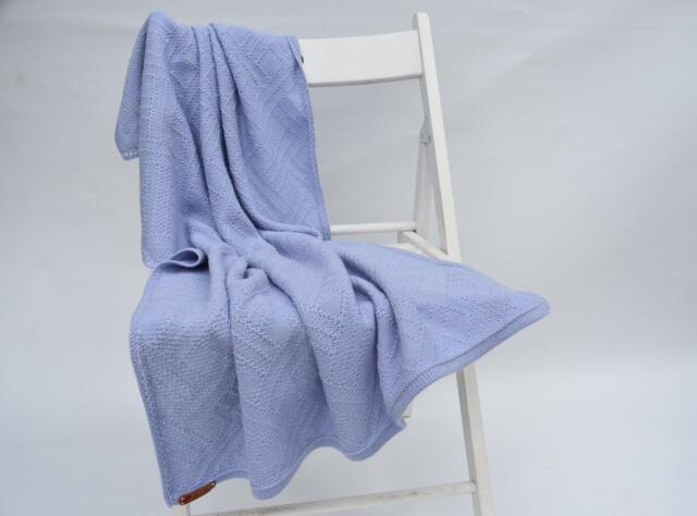 Ready To Ship Wool Alpaca Knitted Blue Baby Blanket, Throw For Crib, Shower Gift - image 1