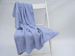 Ready To Ship Wool Alpaca Knitted Blue Baby Blanket, Throw For Crib, Shower Gift - thumbnail 1