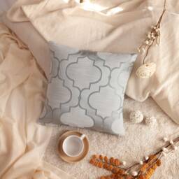 Gray & Silver Pillow, Throw Pillow Cover, Decorative Cushion Covers, Accent Satin Blend, Moroccan Pattern - thumbnail 2