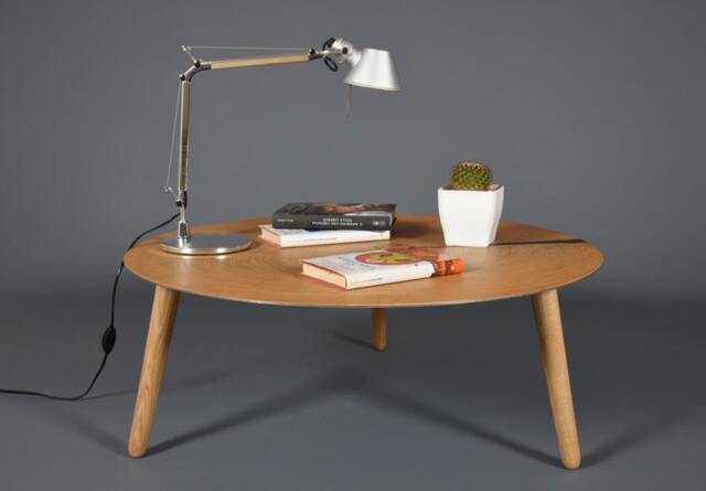 Mid-Century Round Coffee Table in Oak & Cor-Ten Steel - image 1