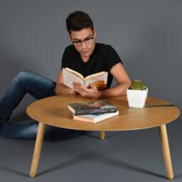 Mid-Century Round Coffee Table in Oak & Cor-Ten Steel - thumbnail 4