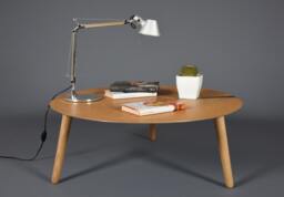 Mid-Century Round Coffee Table in Oak & Cor-Ten Steel
