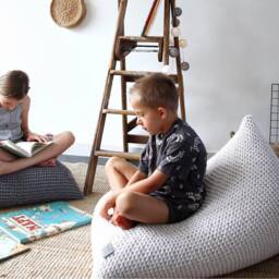 Ecru Knitted Bean Bag Chair Scandinavian Kids Lounger - thumbnail 3