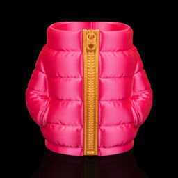 Pink Puffer Jacket Pen Pot - 3D Printed Desk Organizer, Office Decor - thumbnail 2