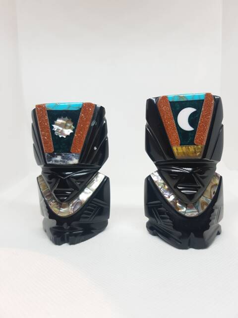 Two For The Price Mini Black Obsidian Handcarved Warriors Pair - image 1