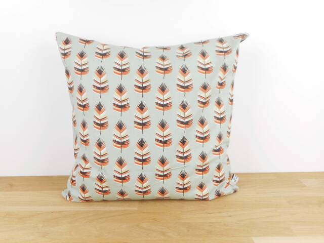 Cushion Cover 40x40 cm, Pale Green Fabric Printed With Palm Leaves, Interior Decoration, Nature, Exotic, Tropical, Orange And - image 1