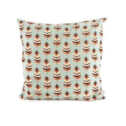 Cushion Cover 40x40 cm, Pale Green Fabric Printed With Palm Leaves, Interior Decoration, Nature, Exotic, Tropical, Orange And - thumbnail 2