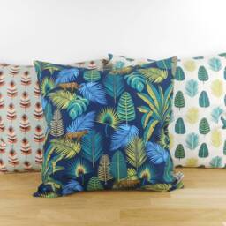 Cushion Cover 40x40 cm, Pale Green Fabric Printed With Palm Leaves, Interior Decoration, Nature, Exotic, Tropical, Orange And - thumbnail 3