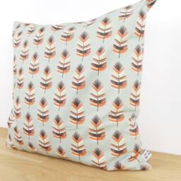 Cushion Cover 40x40 cm, Pale Green Fabric Printed With Palm Leaves, Interior Decoration, Nature, Exotic, Tropical, Orange And - thumbnail 4