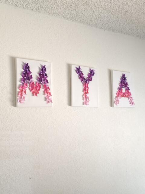 Butterfly Letter Art, Lavender Pink Ombre, Nursery Wall Decor - image 1