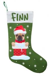 Personalized French Bulldog Christmas Stocking Handmade Cotton Satin