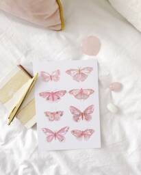 Gold Foil Butterfly Print Pink Girls Bedroom Wall Art - thumbnail 1