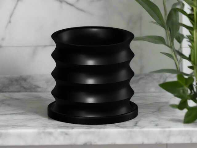 Rippled Plant Pot With Drainage - Modern Organic Indoor Planter Saucer, 3D Printed Wavy For Houseplants Brim - image 1
