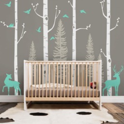 Birch Tree & Deer Wall Decals Forest Nursery Decor