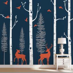 Birch Tree & Deer Wall Decals Forest Nursery Decor - thumbnail 3