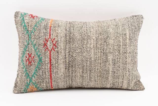 Handwoven Turkish Kilim Lumbar Pillow Bohemian Home Decor - 16x24 Inch - image 1
