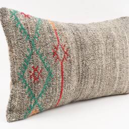 Handwoven Turkish Kilim Lumbar Pillow Bohemian Home Decor - 16x24 Inch - thumbnail 3