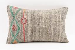Handwoven Turkish Kilim Lumbar Pillow Bohemian Home Decor - 16x24 Inch - thumbnail 1