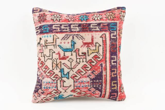 Bohemian Kilim Pillow Cover Vintage Turkish Rug, 16''x16'' - image 1