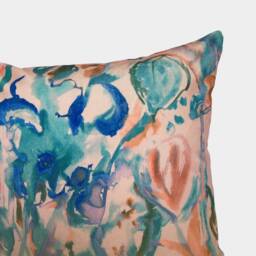 Abstract Floral Velvet Cushion - Peach + Turquoise - thumbnail 2