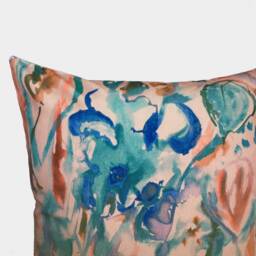 Abstract Floral Velvet Cushion - Peach + Turquoise - thumbnail 3