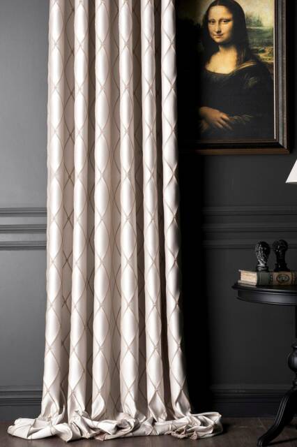 Cream Curtains For Living Room & Bedroom, Luxury Diamond Embroidery Custom Size Drape, Beige Grey Black Options - image 1