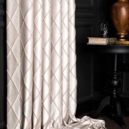 Cream Curtains For Living Room & Bedroom, Luxury Diamond Embroidery Custom Size Drape, Beige Grey Black Options - thumbnail 4