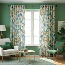 Blue Beige Floral Curtains, Modern Botanical Print Drapes, Soft Neutral Window Panels, Custom Made To Measure Curtains - thumbnail 4