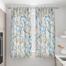 Blue Beige Floral Curtains, Modern Botanical Print Drapes, Soft Neutral Window Panels, Custom Made To Measure Curtains - thumbnail 2