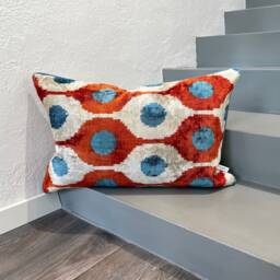 Velvet Ikat Pillow Cover Birds Nest - Decorative Cushion For Sofa Or Bed - thumbnail 1