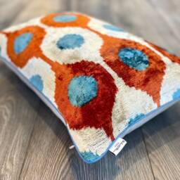 Velvet Ikat Pillow Cover Birds Nest - Decorative Cushion For Sofa Or Bed - thumbnail 2