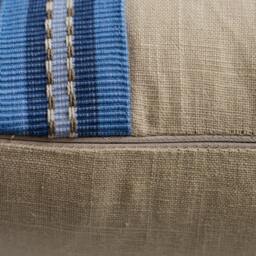 Linen Lumbar Pillow Cover, Tan With Blue Stripe Banding, Summer Decor, Coastal Decor Throw Pillows - thumbnail 2