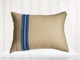 Linen Lumbar Pillow Cover, Tan With Blue Stripe Banding, Summer Decor, Coastal Decor Throw Pillows - thumbnail 1