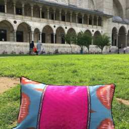 Pink Ikat Pillow Cover For Accent Throw Cushions - Uzbek Silk & Velvet Pattern - thumbnail 3