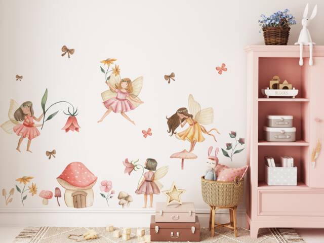 Watercolor Fairy Girls Wall Decal, Nursery Sticker, Kids Girl's Room Decor, Home Art - image 1