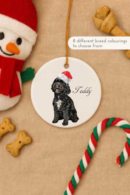 Cockapoo Dog Christmas Ornament - Personalised Festive Bauble With Santa Hat & Name - image 1