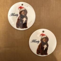 Cockapoo Dog Christmas Ornament - Personalised Festive Bauble With Santa Hat & Name - thumbnail 4