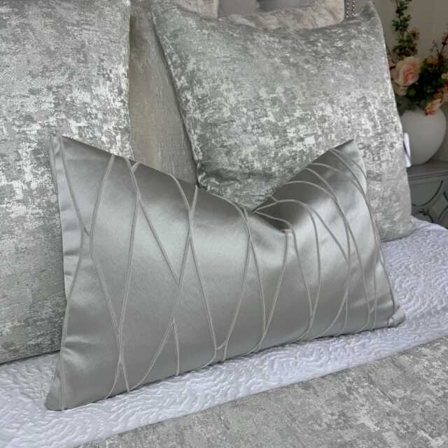 "Luxury Cushion Cover, Silver Pillow Cover For Sofa Or Bed, Lumbar 12"" X 20" - image 1