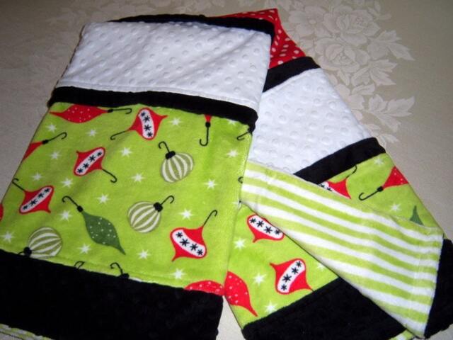 Sale Christmas Ornaments in Red, Greens, Black & White Minky Baby/Toddler Blanket - image 1