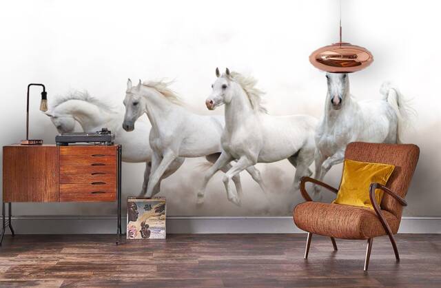 Galloping White Horses Wall Mural, Peel & Stick Wallpaper - image 1
