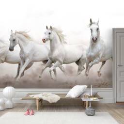 Galloping White Horses Wall Mural, Peel & Stick Wallpaper - thumbnail 3