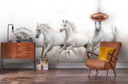 Galloping White Horses Wall Mural, Peel & Stick Wallpaper - thumbnail 1