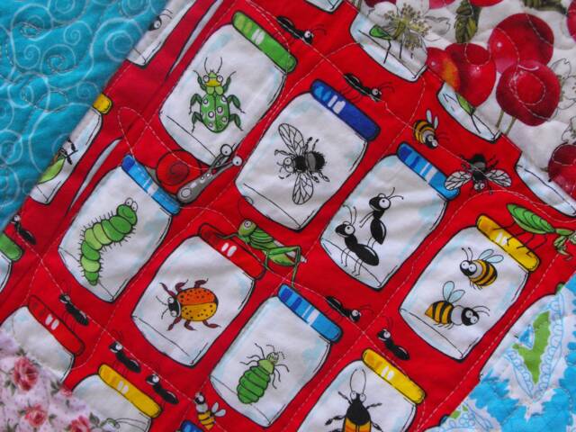 Baby Quilt, Bugs in A Jar I Spy Shower Gift, Crib Chair Throw, Toddler Unisex Baby, Handmade Quilt - image 1