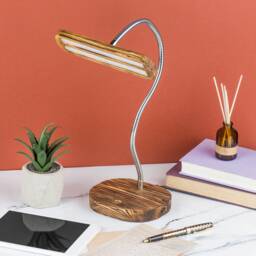 Wooden Led Desk Lamp Touch Dimmer, Usb Charger, Flexible Goose Neck - thumbnail 4