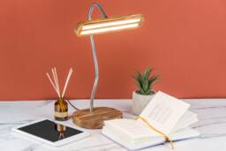 Wooden Led Desk Lamp Touch Dimmer, Usb Charger, Flexible Goose Neck