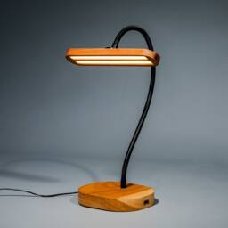 Wooden Led Desk Lamp Touch Dimmer, Usb Charger, Flexible Goose Neck - thumbnail 3