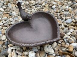 Cast Iron Heart Bird Bath/Feeder Water Dish Table Tray Garden Decoration